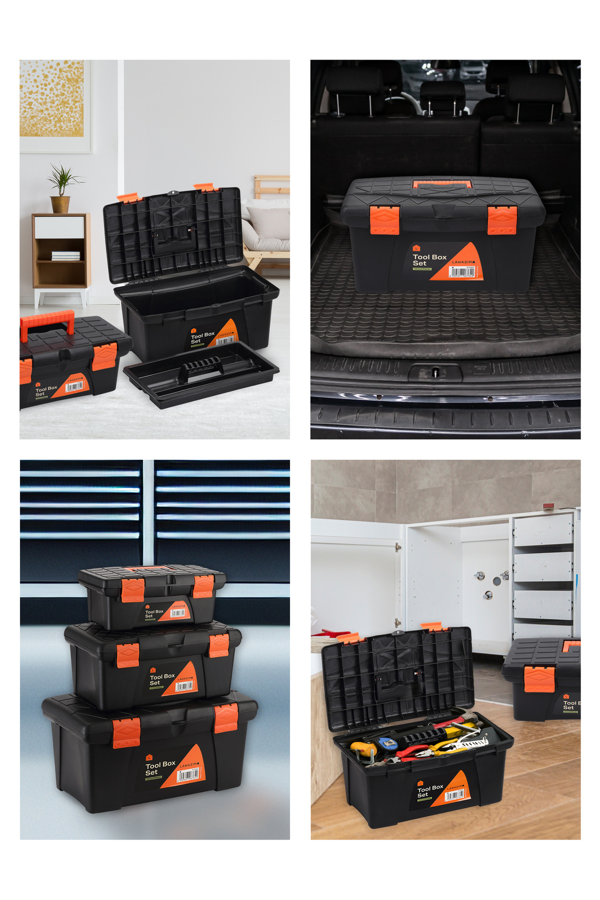 Lawazim-Plastic Tool Box Set-13,16,19inch- Portable Durable ABS Plastic Hardware Storage Toolbox 8