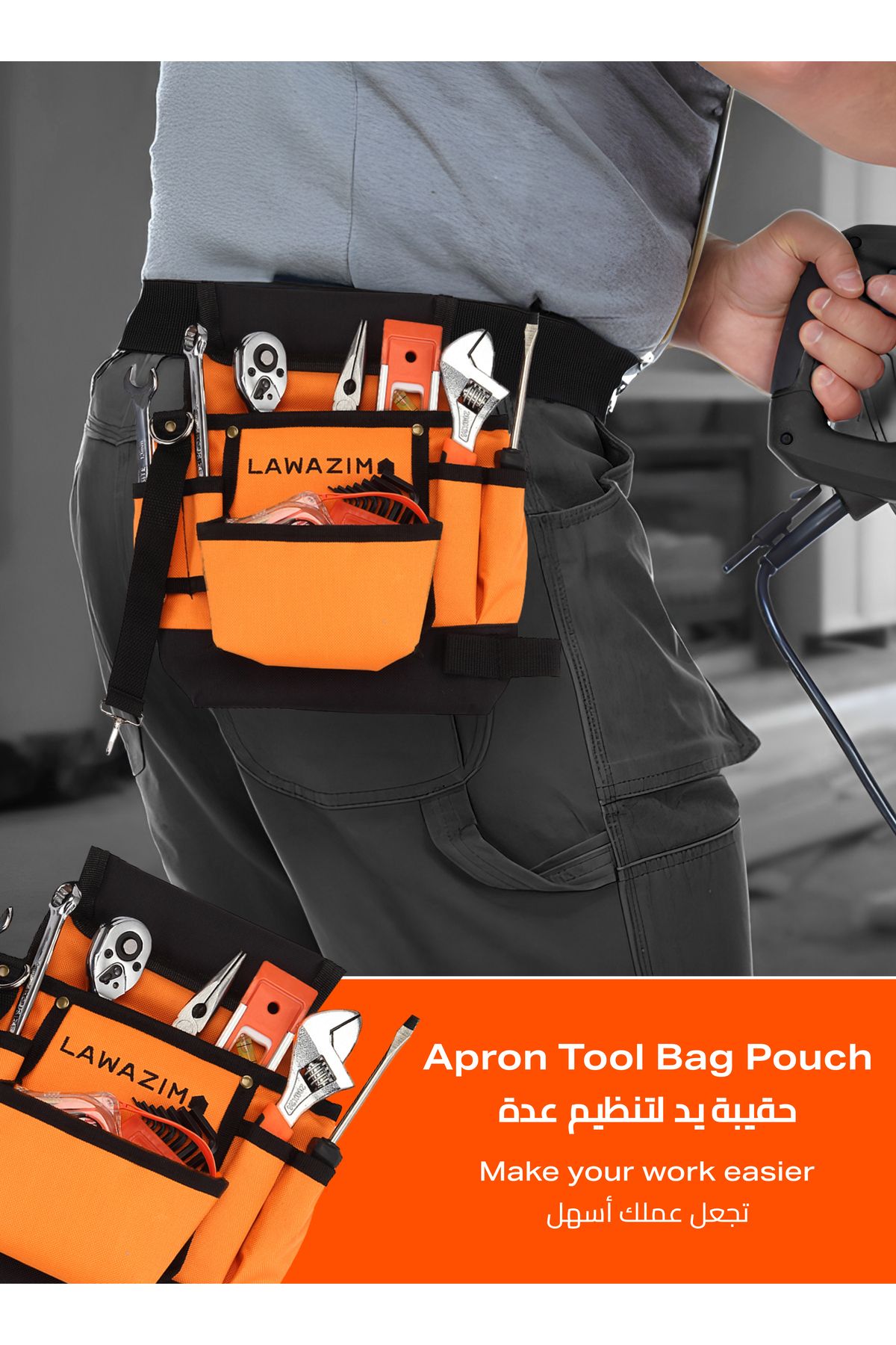 Lawazim-Apron Tool Bag Pouch - Space Saving Waterproof Canvas Waist Apron with Adjustable Strap 6