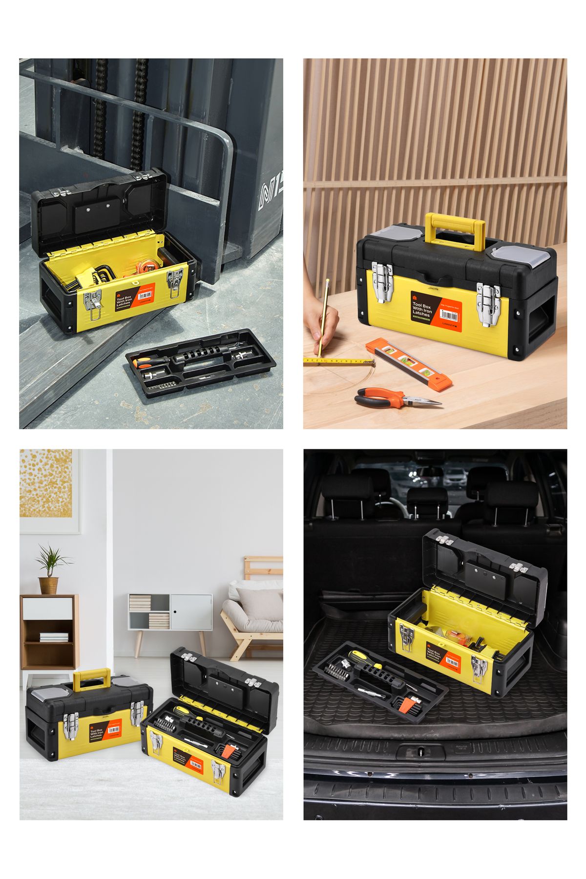 Lawazim-Tool Box with Iron Latches -14inch- Durable and Portable Toolbox with Removable Tray 7
