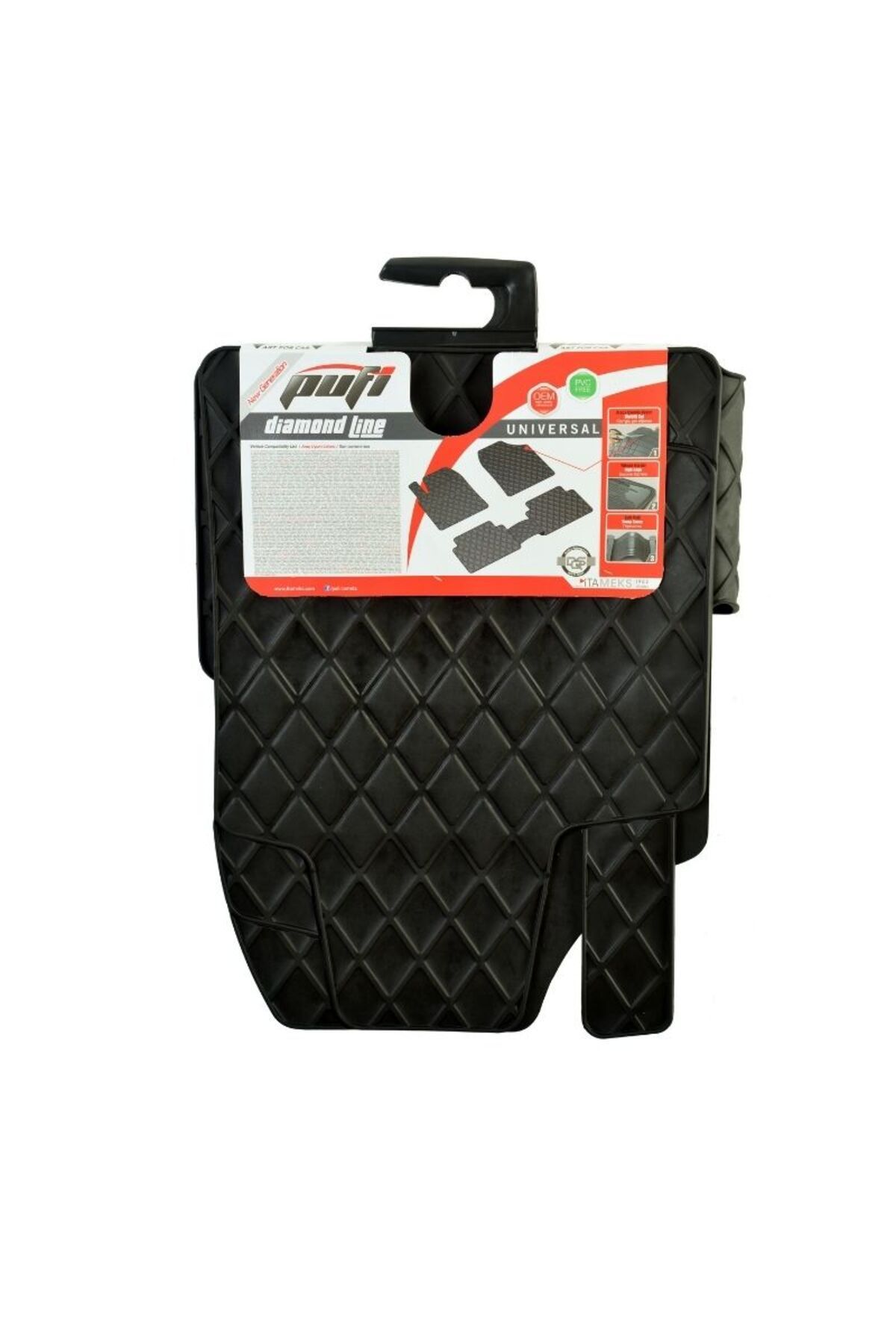 Otovo Şık Pufi Kauçuk Paspas Diamond Line, Kaymaz & Dayanıklı, Siyah