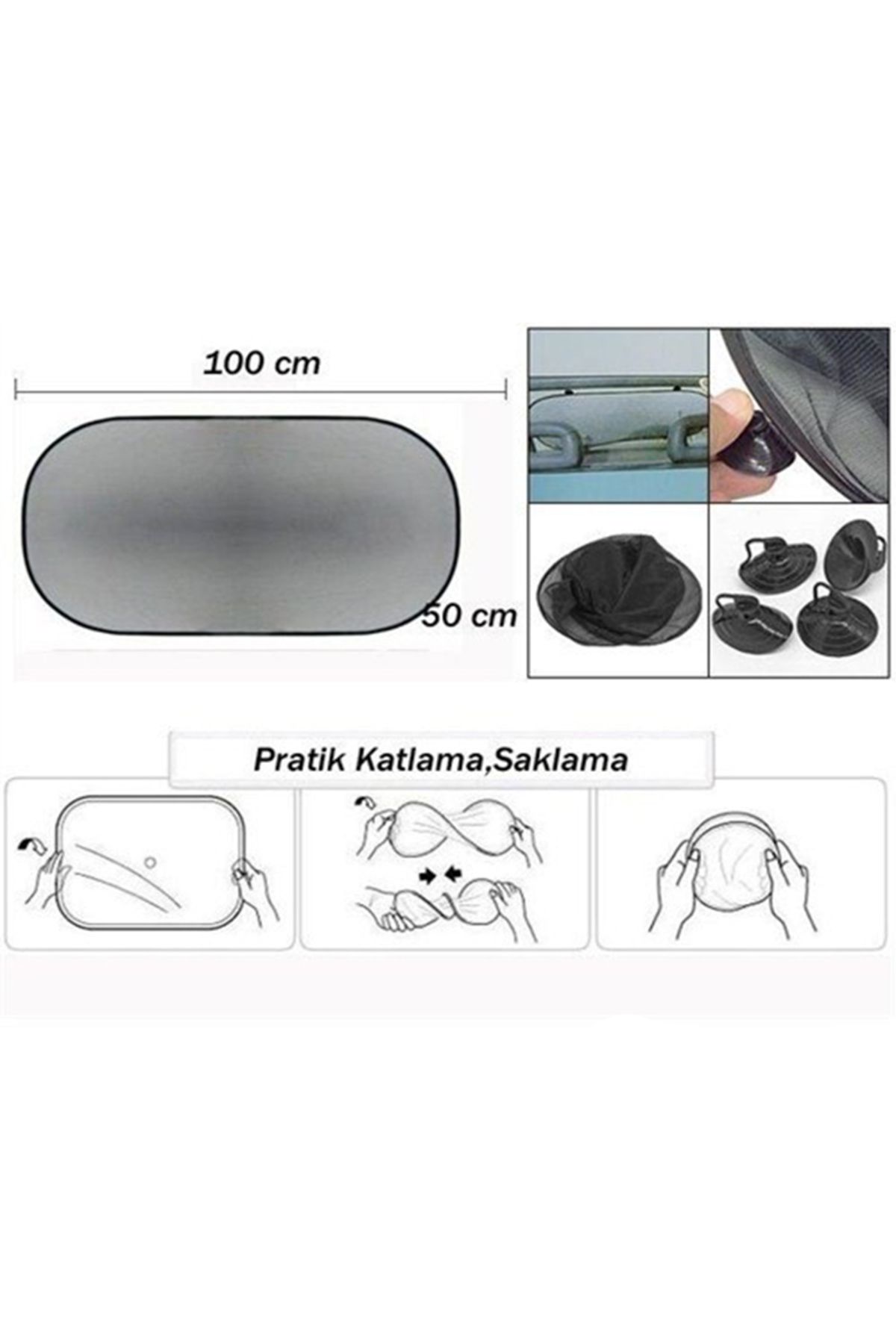 Otovo 100cm UV Korumalı Araç Arka Cam Perdesi, Siyah Renk
