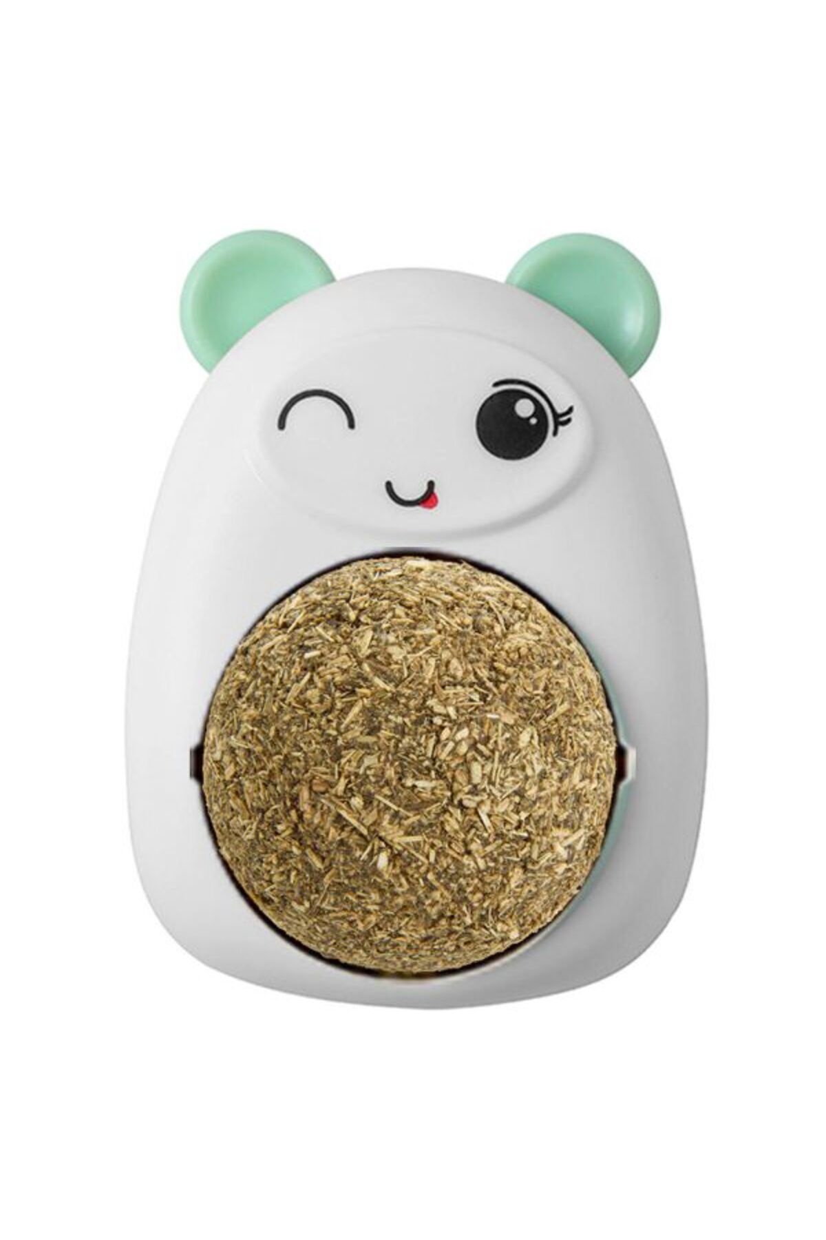 Evelise-Interactive toy Teddy Bear Model for kittens with 360° rotating ball made of Catnip grass, 2