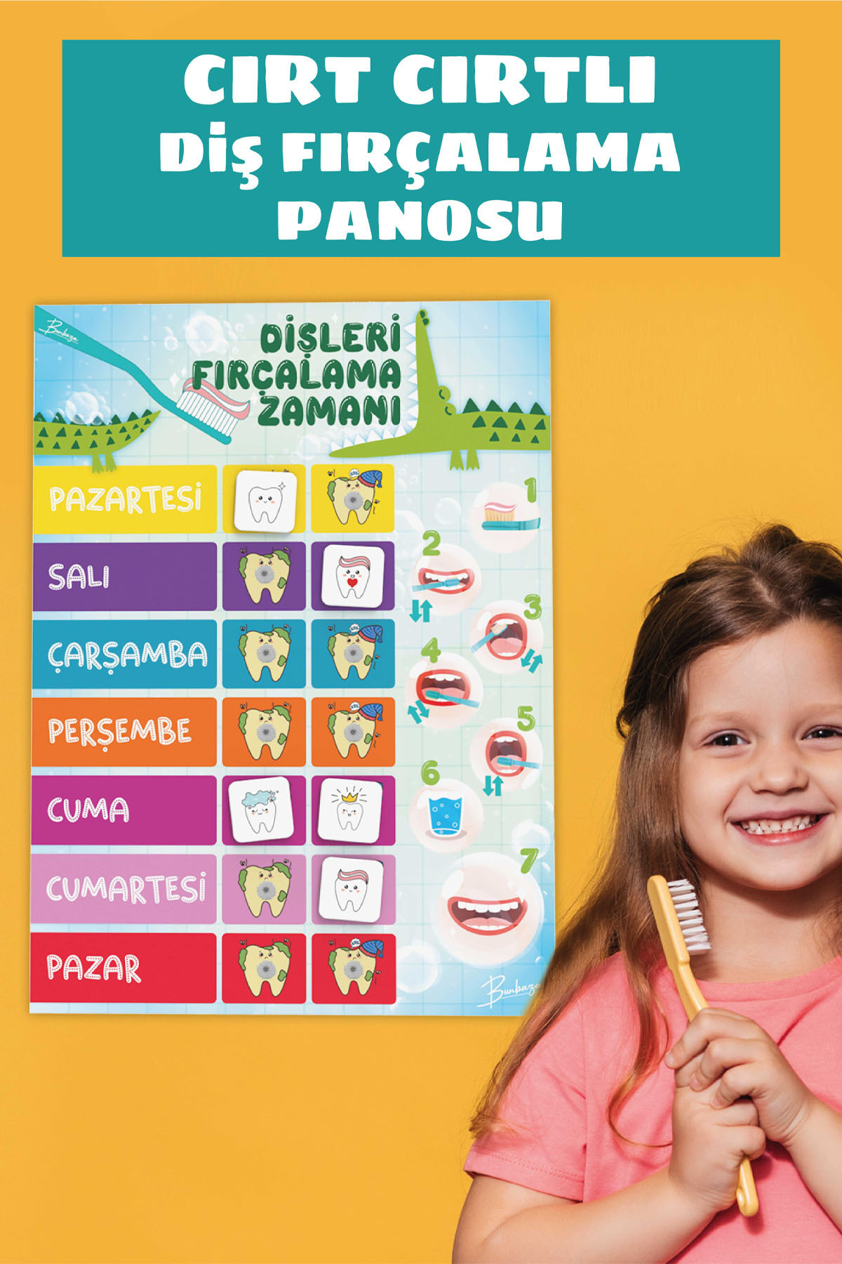 Bunbaza Cırt Cırtlı Diş Fırçalama Rutini Panosu, Diş Fırçalama Eğitim Panosu fotoğrafı 3 (önizleme)