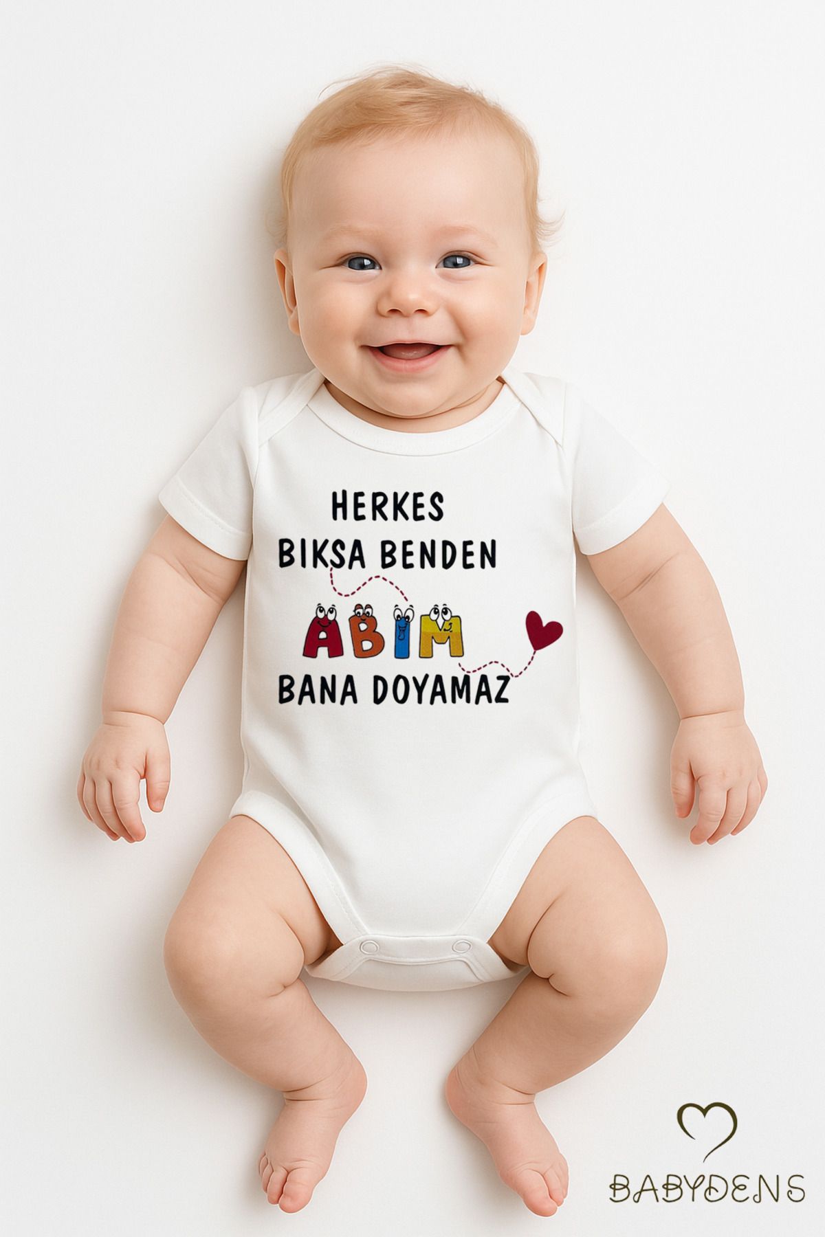 BABYDEN'S Herkes Bıksa Benden Abim Bana Doyamaz Yazılı Bebek Zıbını %100 Pamuklu Kısa Kollu Body Tulum