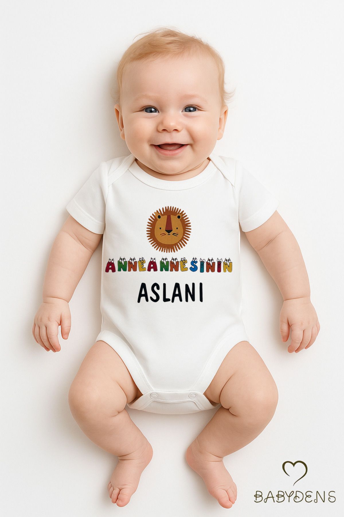 BABYDEN'S Anneannesinin Aslanı Yazılı Çıtçıtlı Bebek Zıbını | %100 Pamuk Kısa Kollu Body Tulum | 0-3 Ay-24 Ay