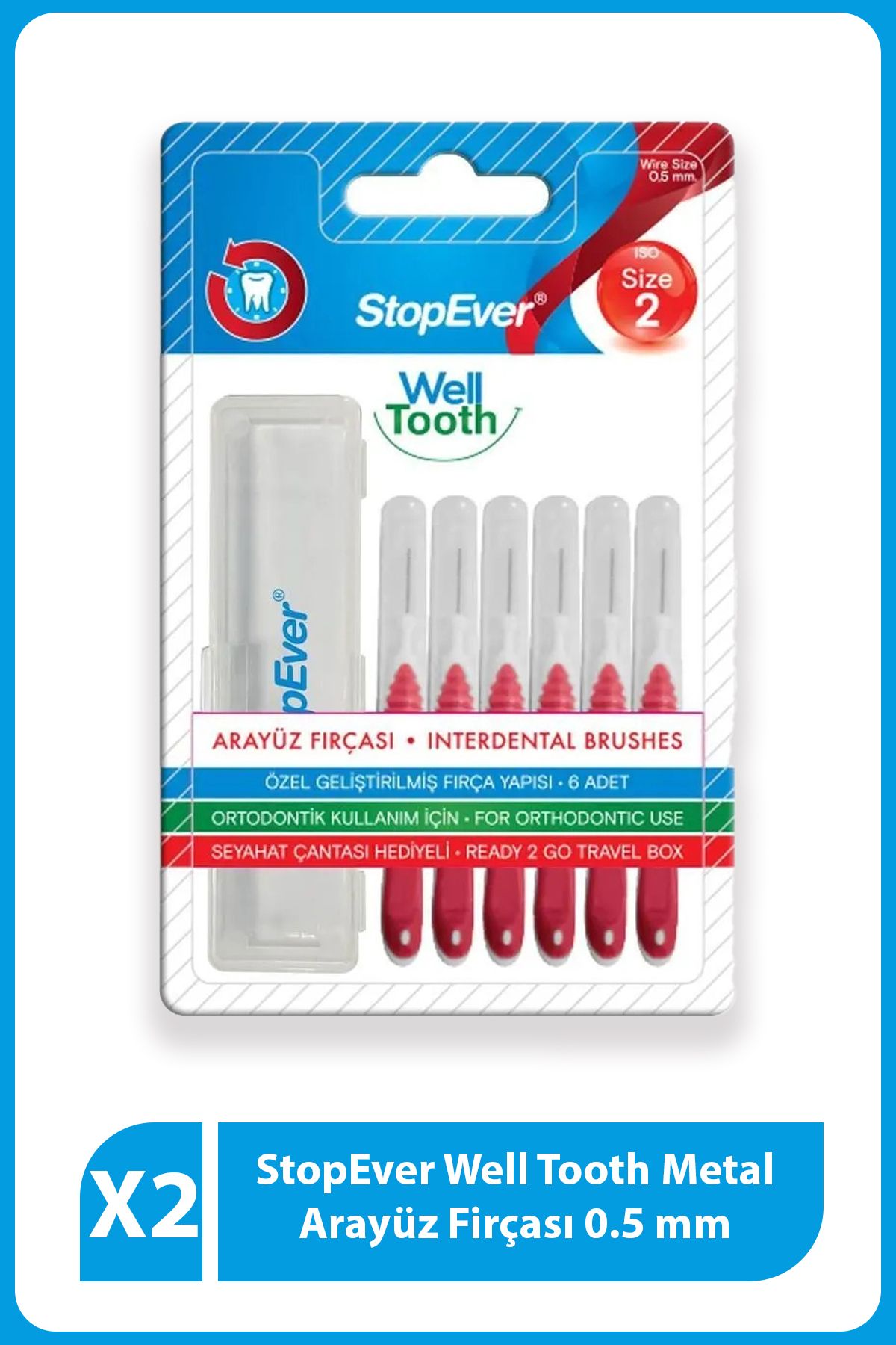 StopEver Well Tooth Metal Arayüz Firçası Kırmızı Size 2 X2