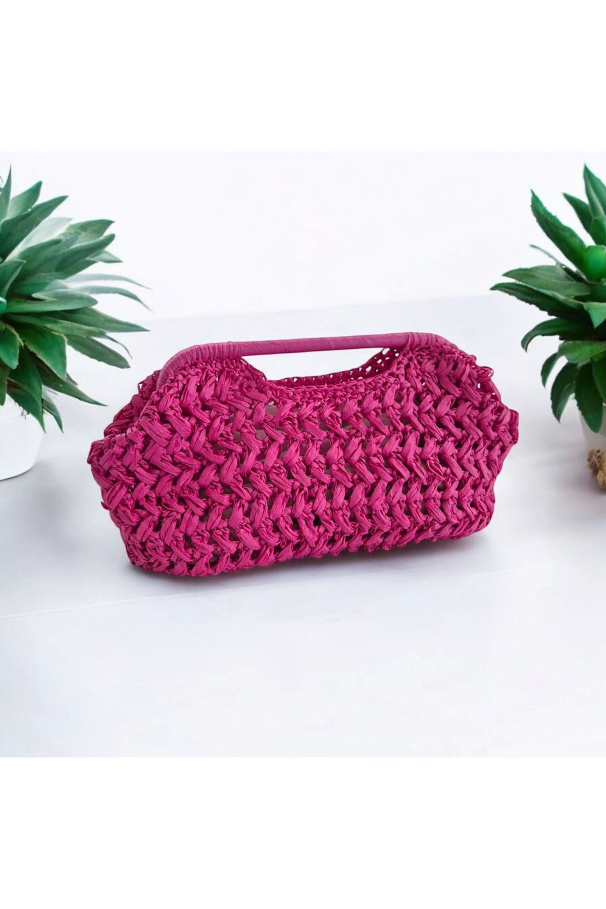 BY MİMİMU El Yapımı Örgü Rafya Portföy Clutch Çanta