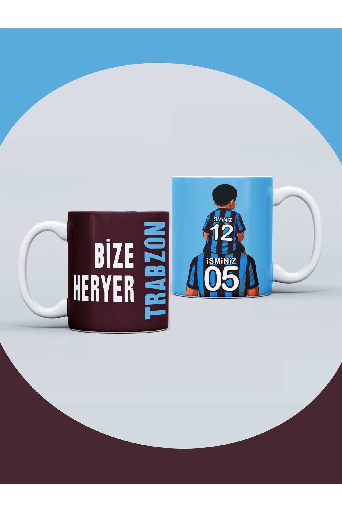 Bize Her Yer Trabzon Seramik Kupa Kişiye Özel İsimli ve Numaralı Taraftar Baskılı Hediye Kupa Bardak