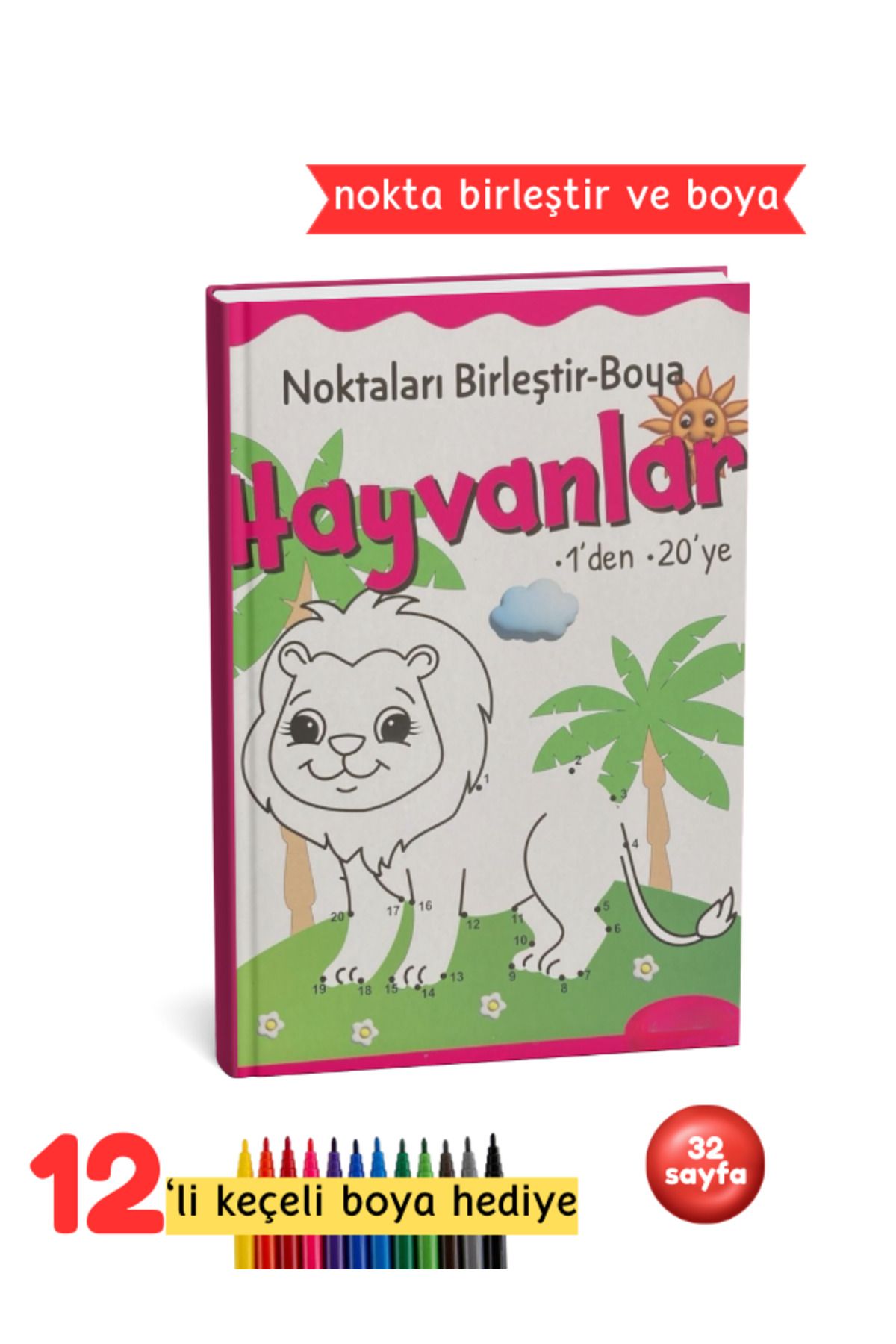 Pembe Yayınevi Nokta Birleştirme Boyama Kitabı - Hayvanlar Boyama Kitabı - Aktiviteli Boyama