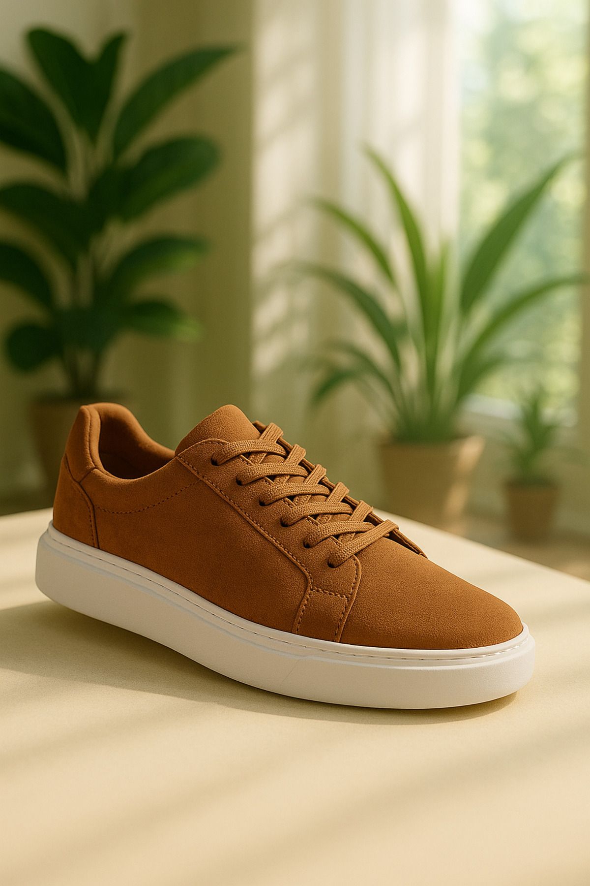 DERWARDEIN Kahverengi Nubuk Erkek Spor Ayakkabı Hakiki Deri - Günlük Sneaker Modeli