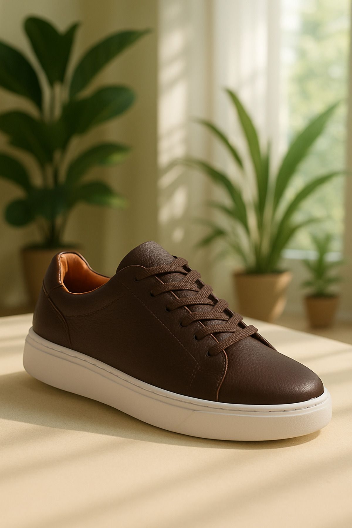 DERWARDEIN Kahverengi Erkek Spor Ayakkabı Hakiki Deri - Günlük Sneaker Modeli