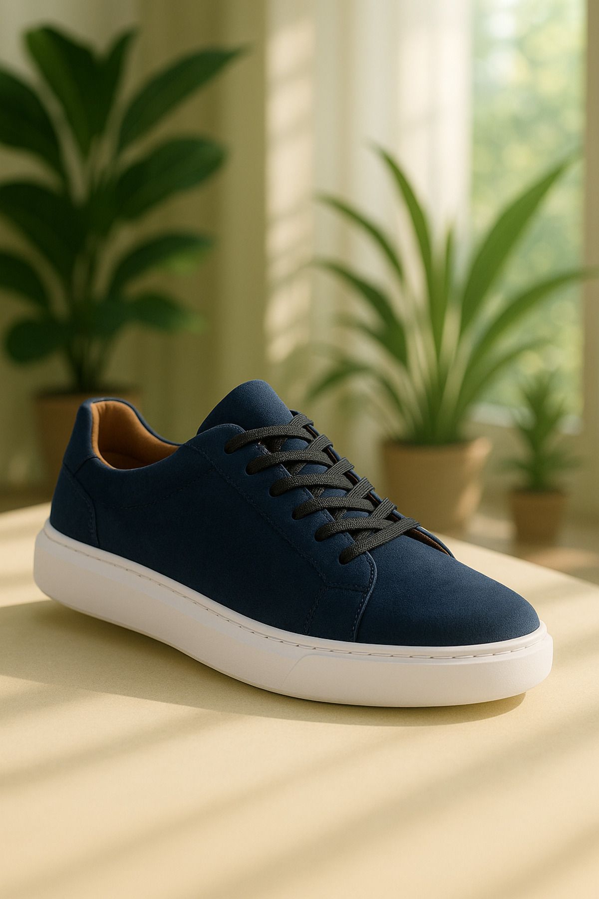 DERWARDEIN Lacivert Nubuk Erkek Spor Ayakkabı Hakiki Deri - Günlük Sneaker Modeli
