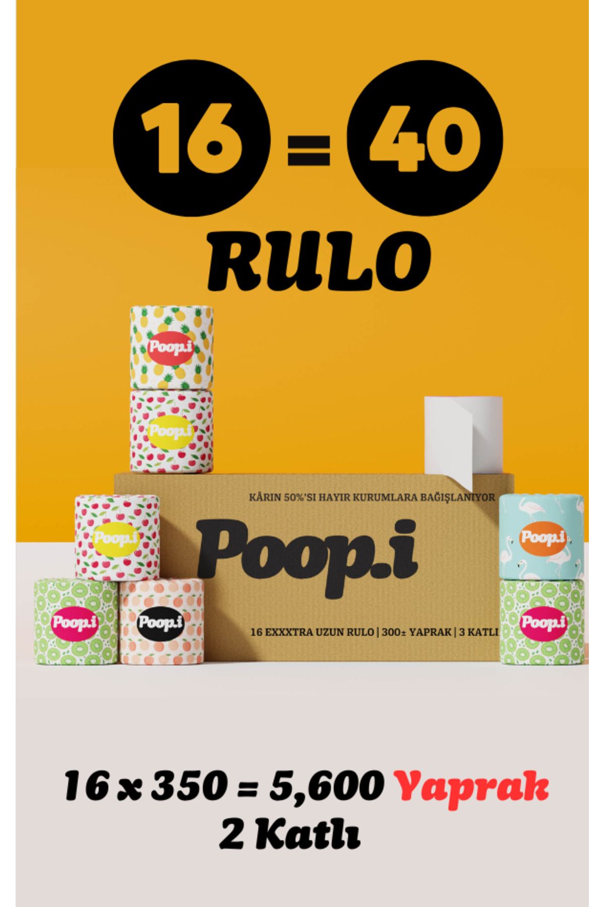Poop.i Fruity Loop Edition Tuvalet Kağıdı 2 Katlı 16 Rulo 1=2.5 Extra Uzun Poopi