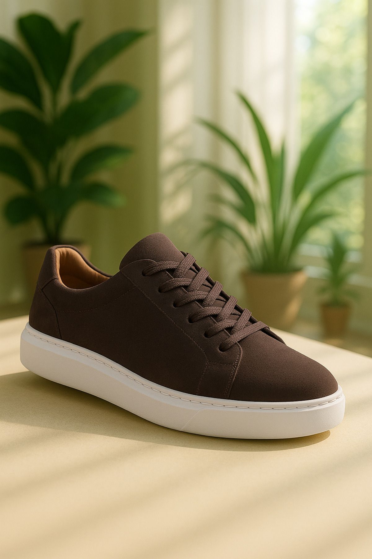 DERWARDEIN Kahverengi Nubuk Erkek Spor Ayakkabı Hakiki Deri - Günlük Sneaker Modeli