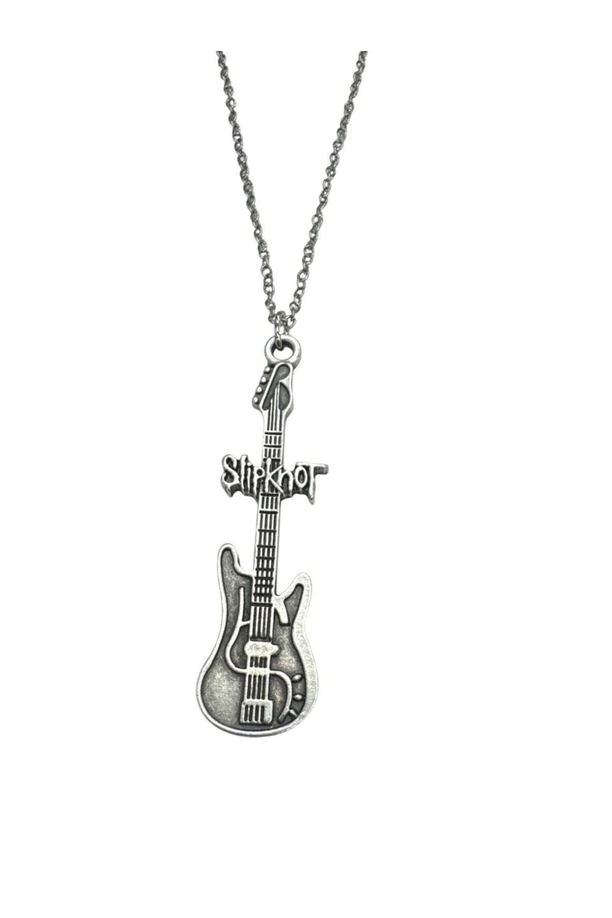 Herşey Nota Slipknot Elektro Gitar Figürlü Unisex Metal Kolye – Rock Tarzı Takı - 60 cm