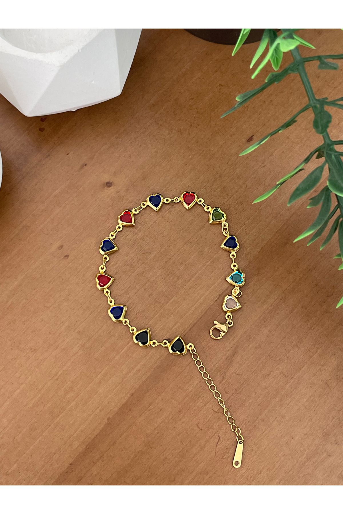 JELLY Kadın Çelik Çok Renkli Zirkon Taşlı Kalp Model Bileklik