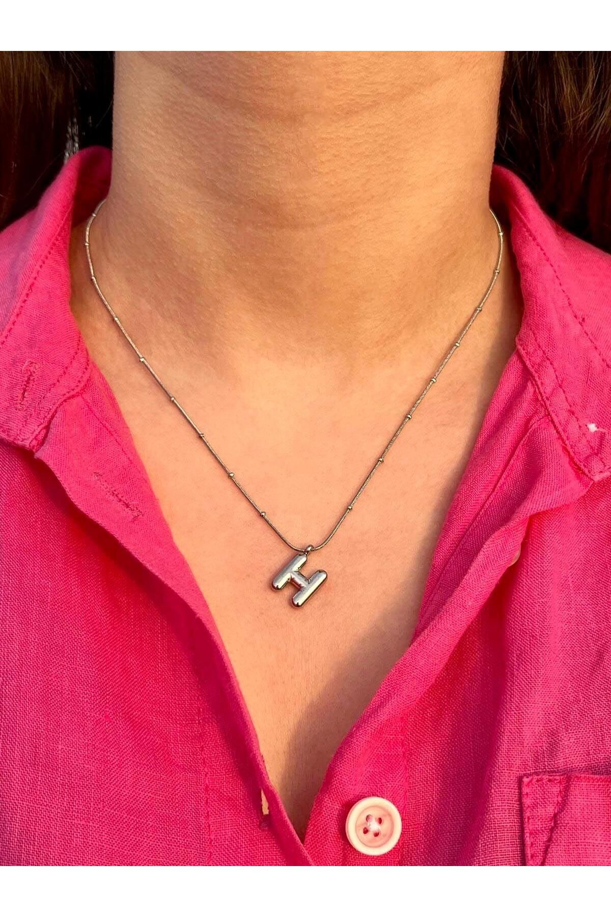 Zerys Jewelry H Harfli Gümüş Çelik Kolye