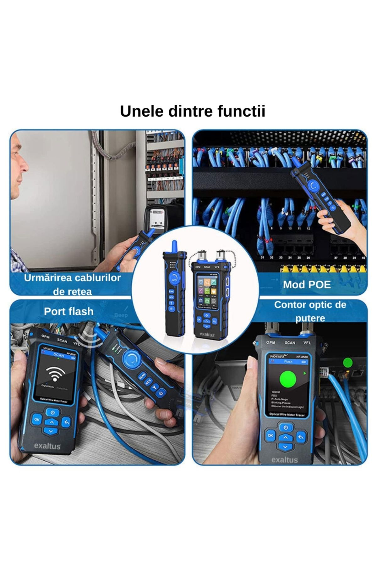 exaltus-Optical power meter with network cable tester, Exaltus®, CAT5/CAT6, POE Tester, NCV Function, QC RJ45 7