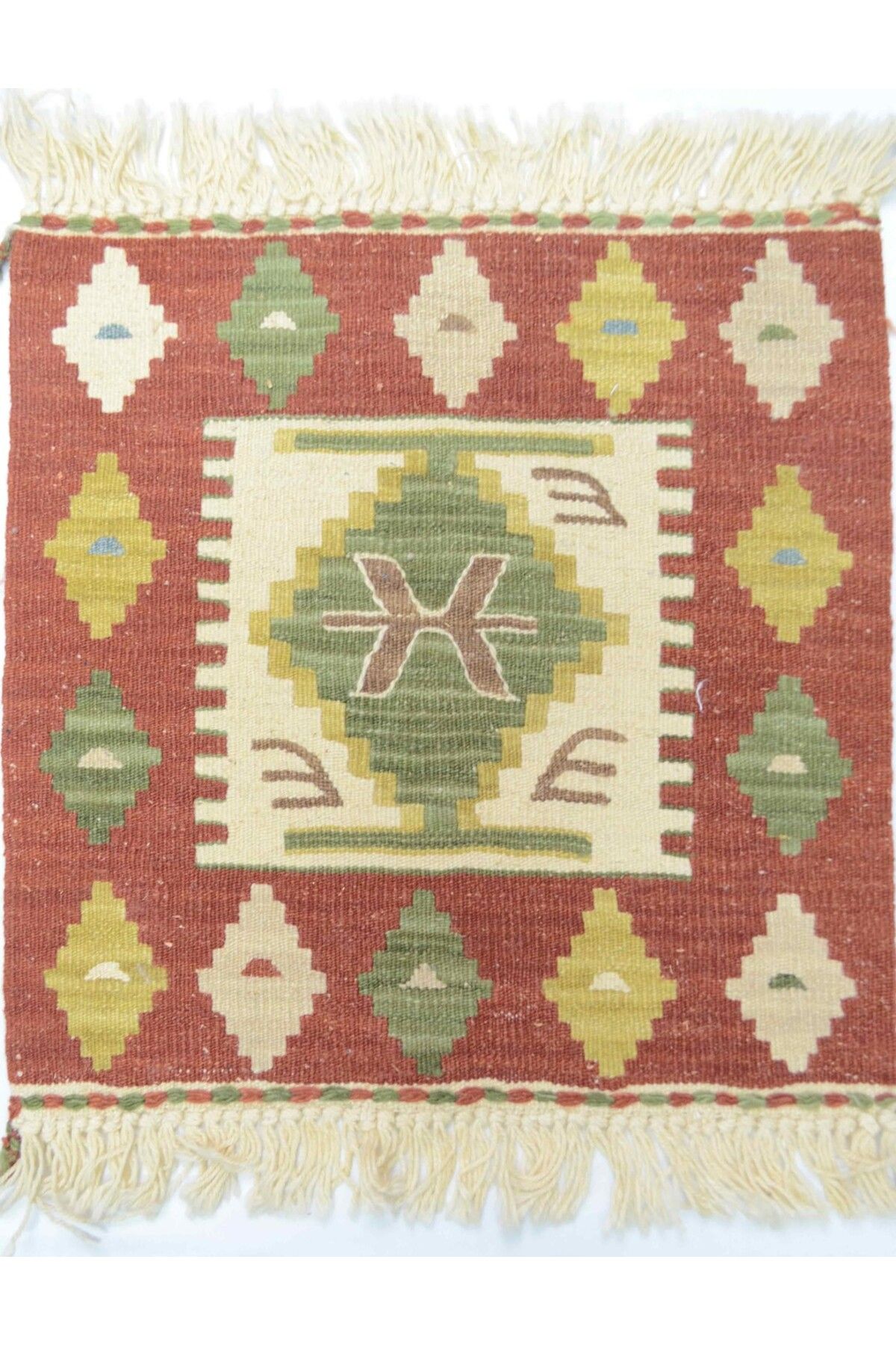 Handmade Yünden El Dokuma Kırmızı Renk İnce Kök Kilim 40x40 cm (0.16 m²)