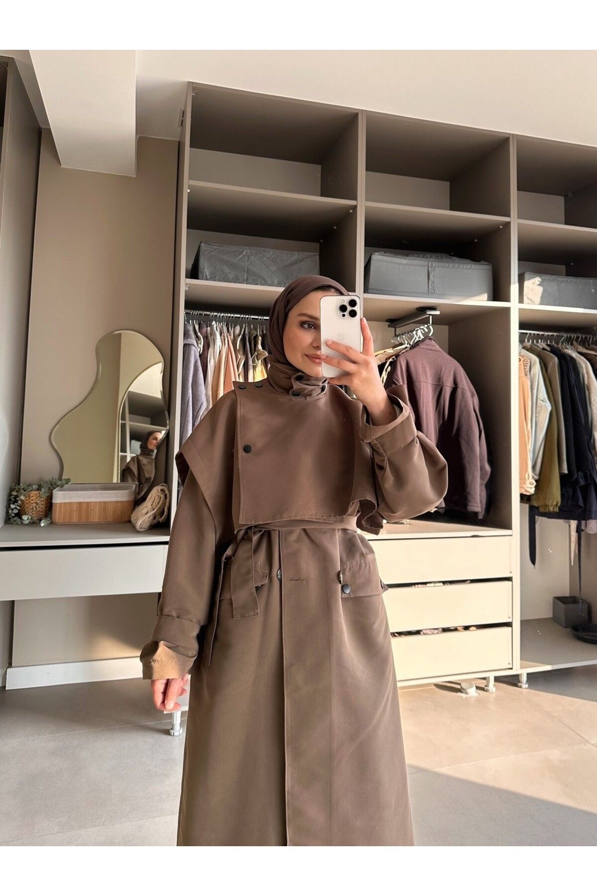FERHEL Kadın Pelerin Çıtçıt Detaylı Trençkot 1303