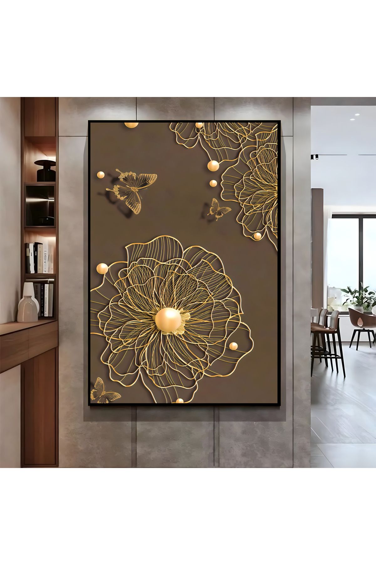 Harikabirev HARİKABİREV| GOLD SOYUT ÇİÇEKLİ MODEL ( CKD-091) |ÇERÇEVELİ KANVAS TABLO CKDİKEY