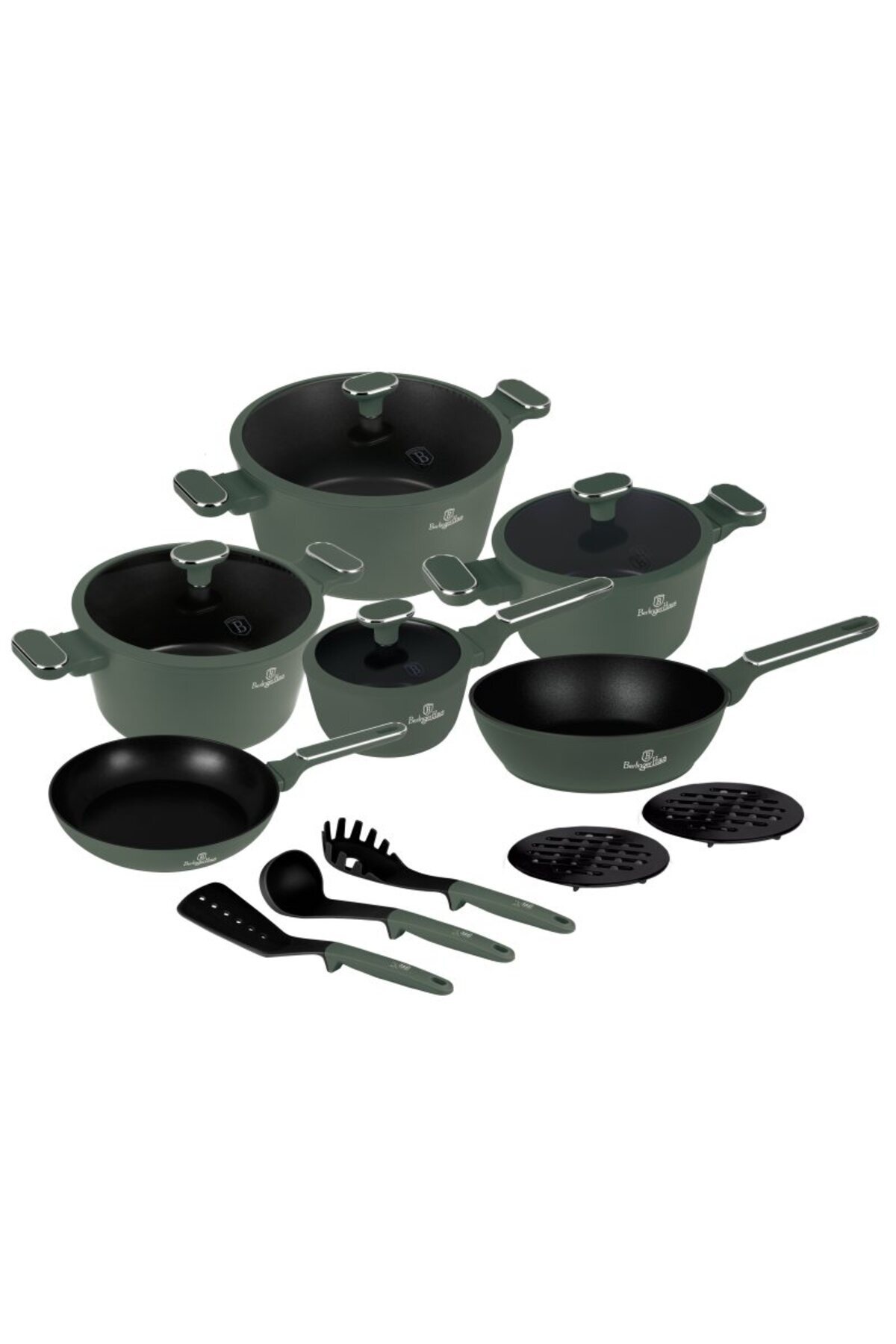 Berlinger Haus Sada nádobí s titanovým povrchem 15 ks Matte Green Collection
