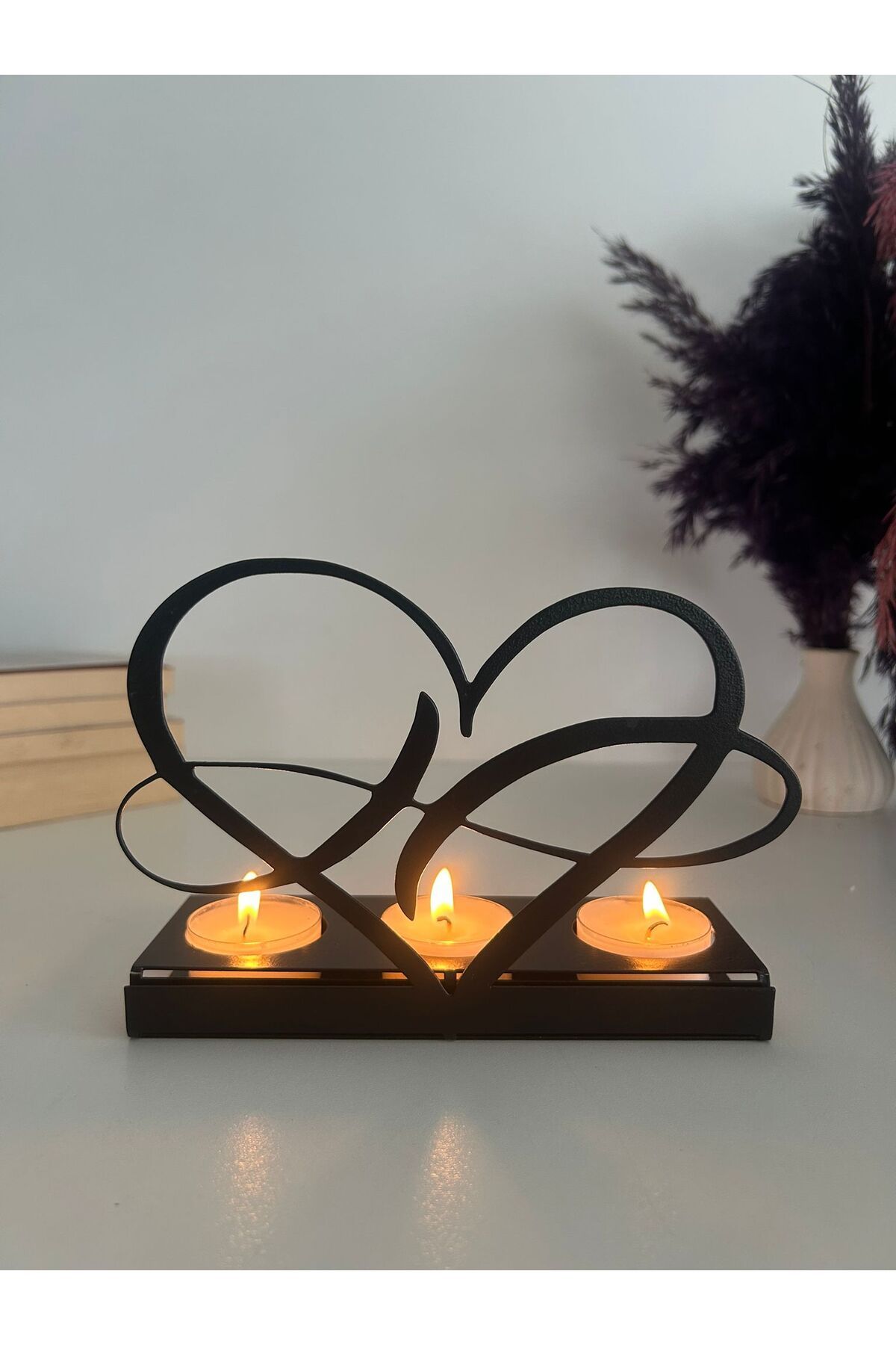 Alamer Decor Kalp Temalı Metal Dekoratif Mumluk