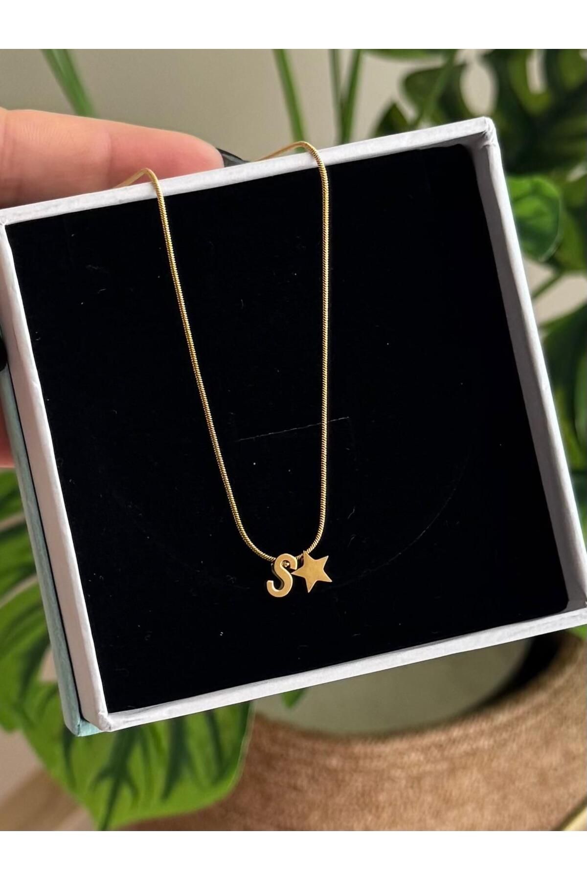 Oxido Co S Harf Altın Kaplama S Harfi Çelik Gold Kolye