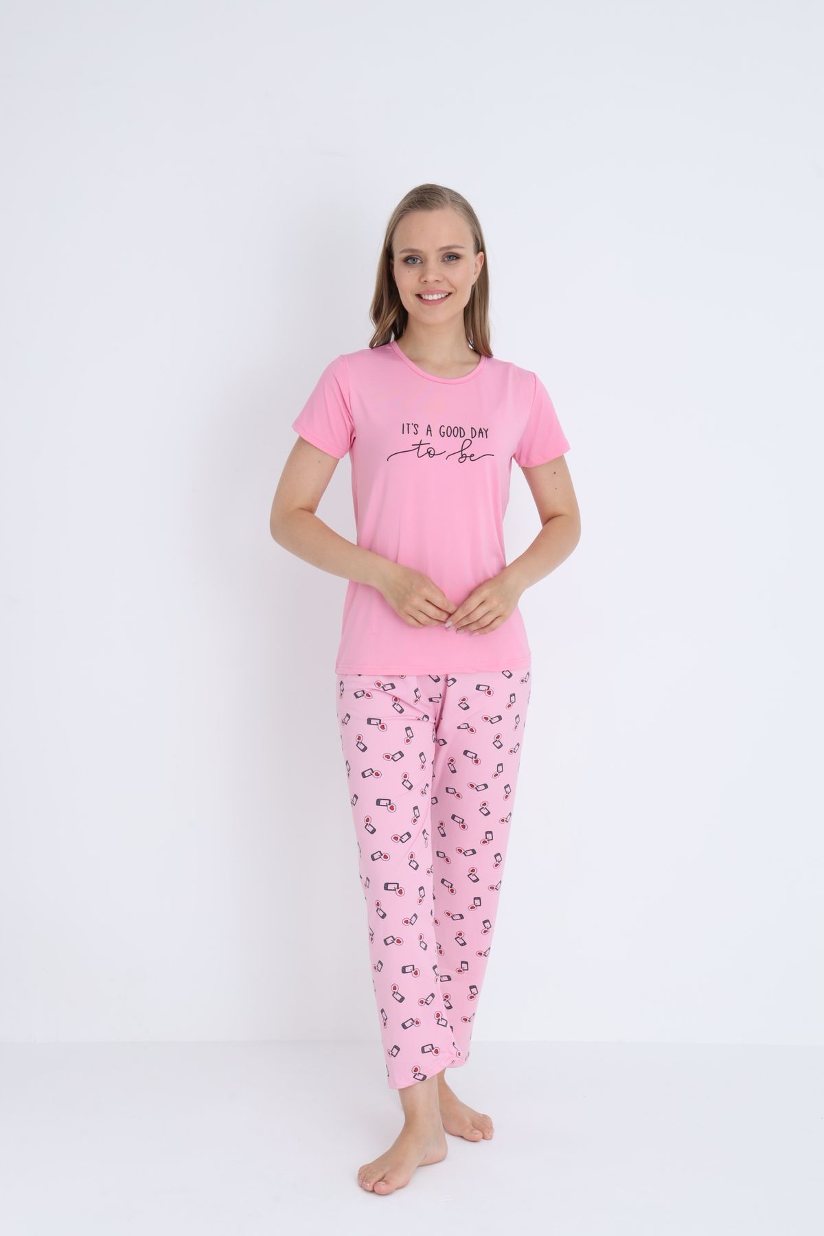 STELLAPİNK Kadın Likralı Pijama Takımı
