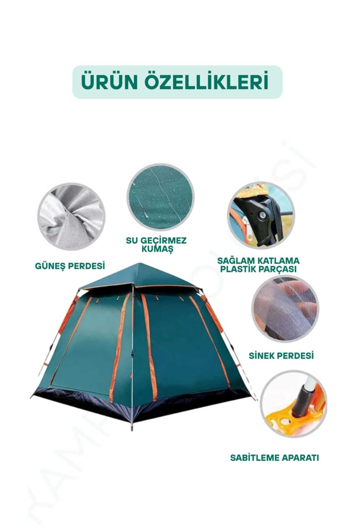 camp one 6 Kişilik Tenteli Otomatik Kurulum Çift Katman Aile Kamp Doğa Deprem Çadırı Cad2