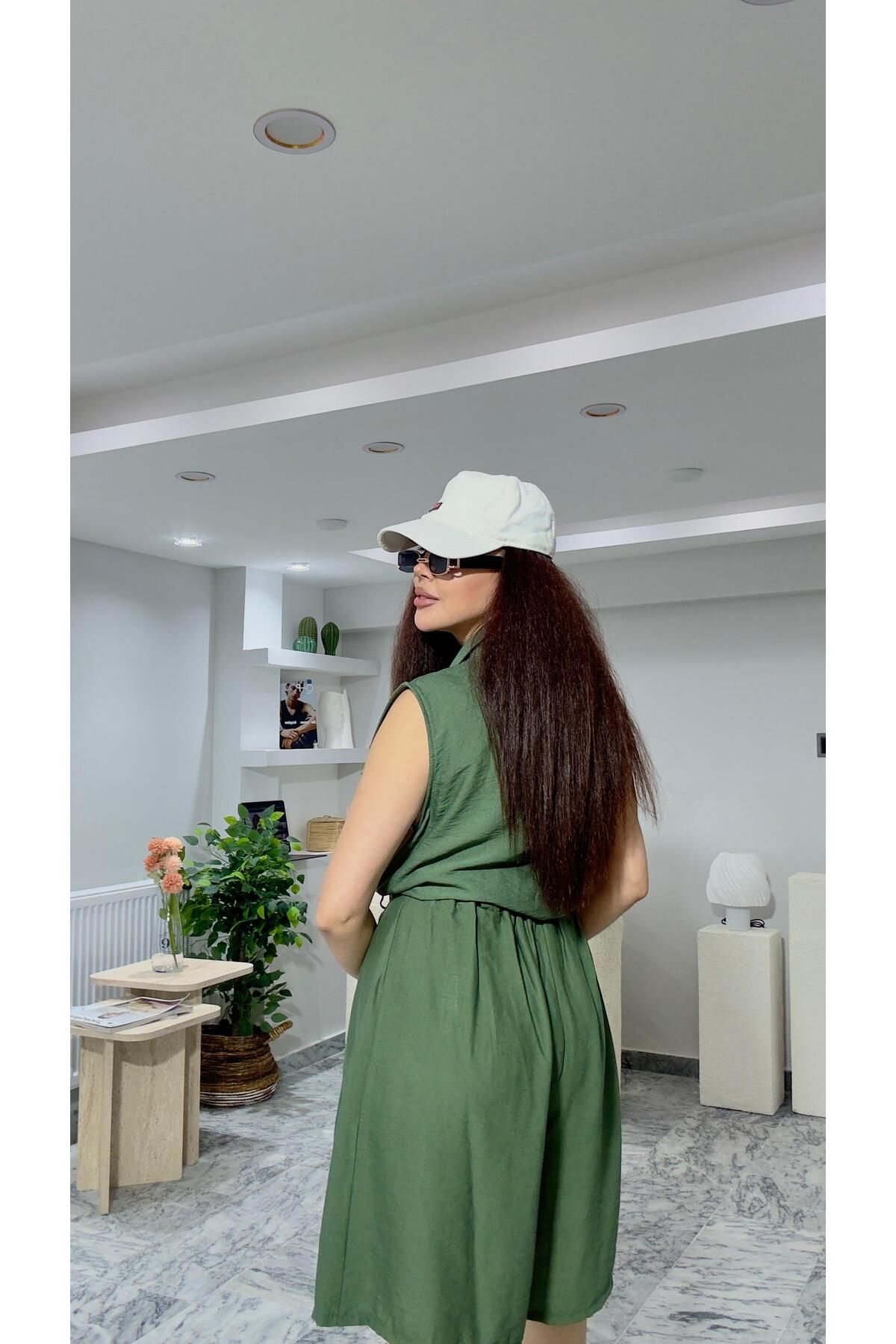MODA viskon kumaş gömlekli şort etek takım.
