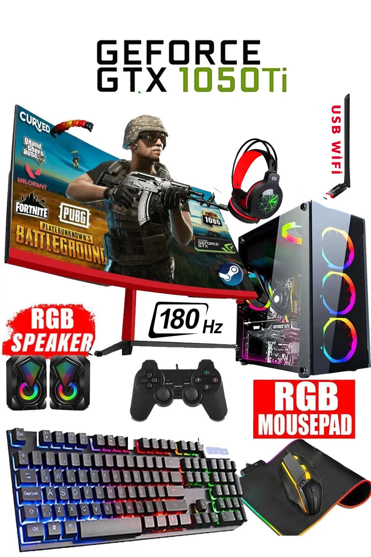 Dmc N305 (PUBG,GTA 5) I7 6700,32gb,512gb M.2,4gb Gtx1050ti,24"180hz Curved Oyuncu Masaüstü Bilgisayar