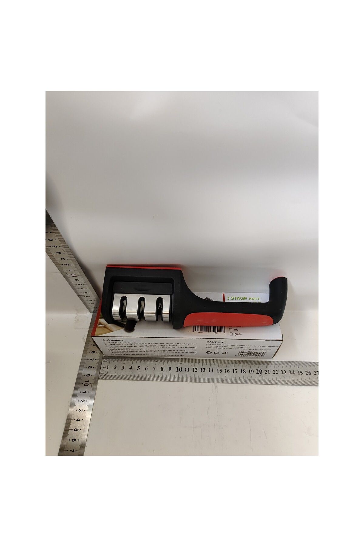 Optim Solution-Knife Sharpening Device, with 3 positions, red/black, stainless steel and ABS material, 21.5x 5