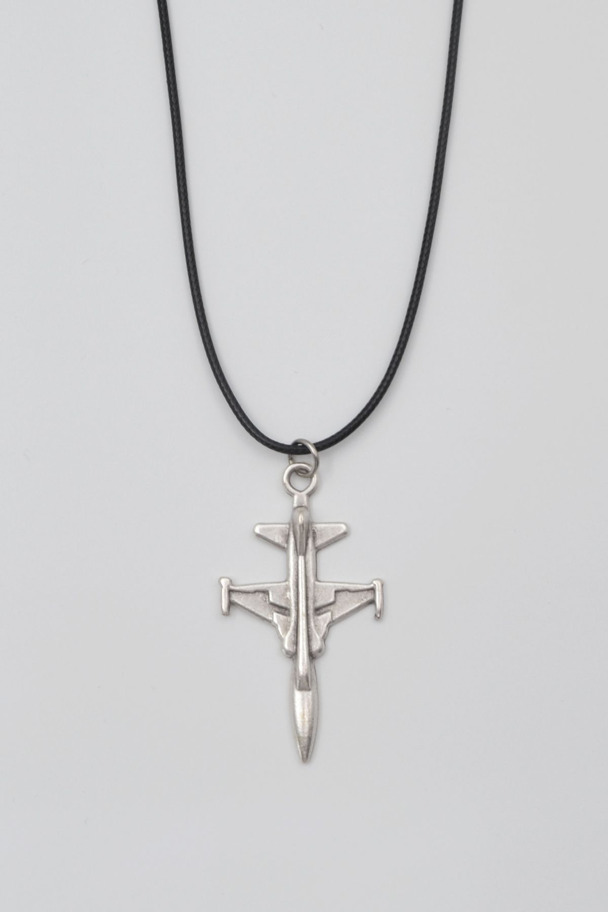 Bu Farklı F-5 Tiger Savaş Uçağı Kolye - PU Deri İp Zincirli Unisex Gümüş Kaplama Havacı Takı - 60 cm