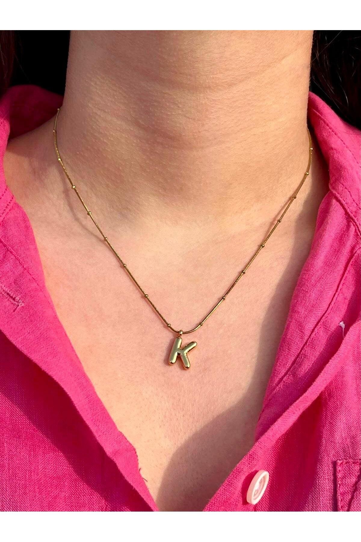 Zerys Jewelry K Harfli Gold Çelik Kolye