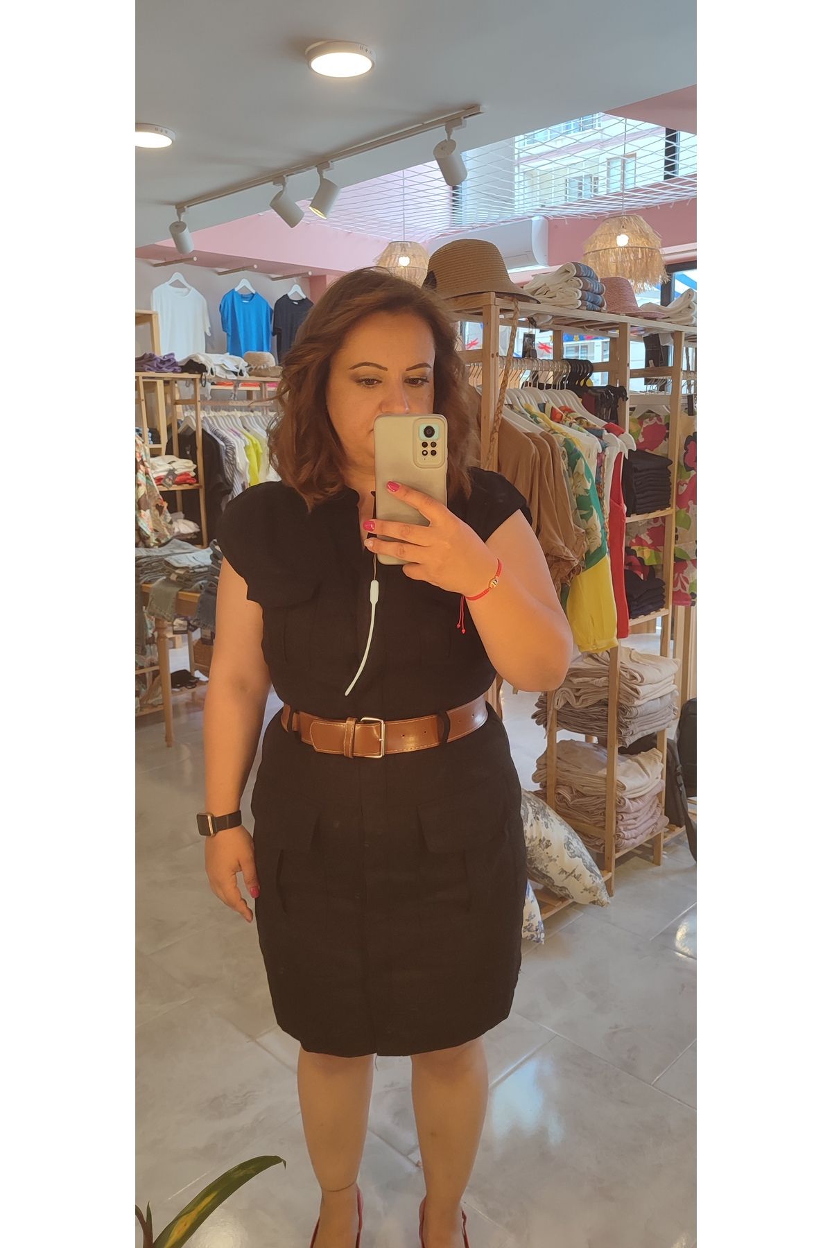 Felicita Boutique Kemerli Siyah Keten Elbise