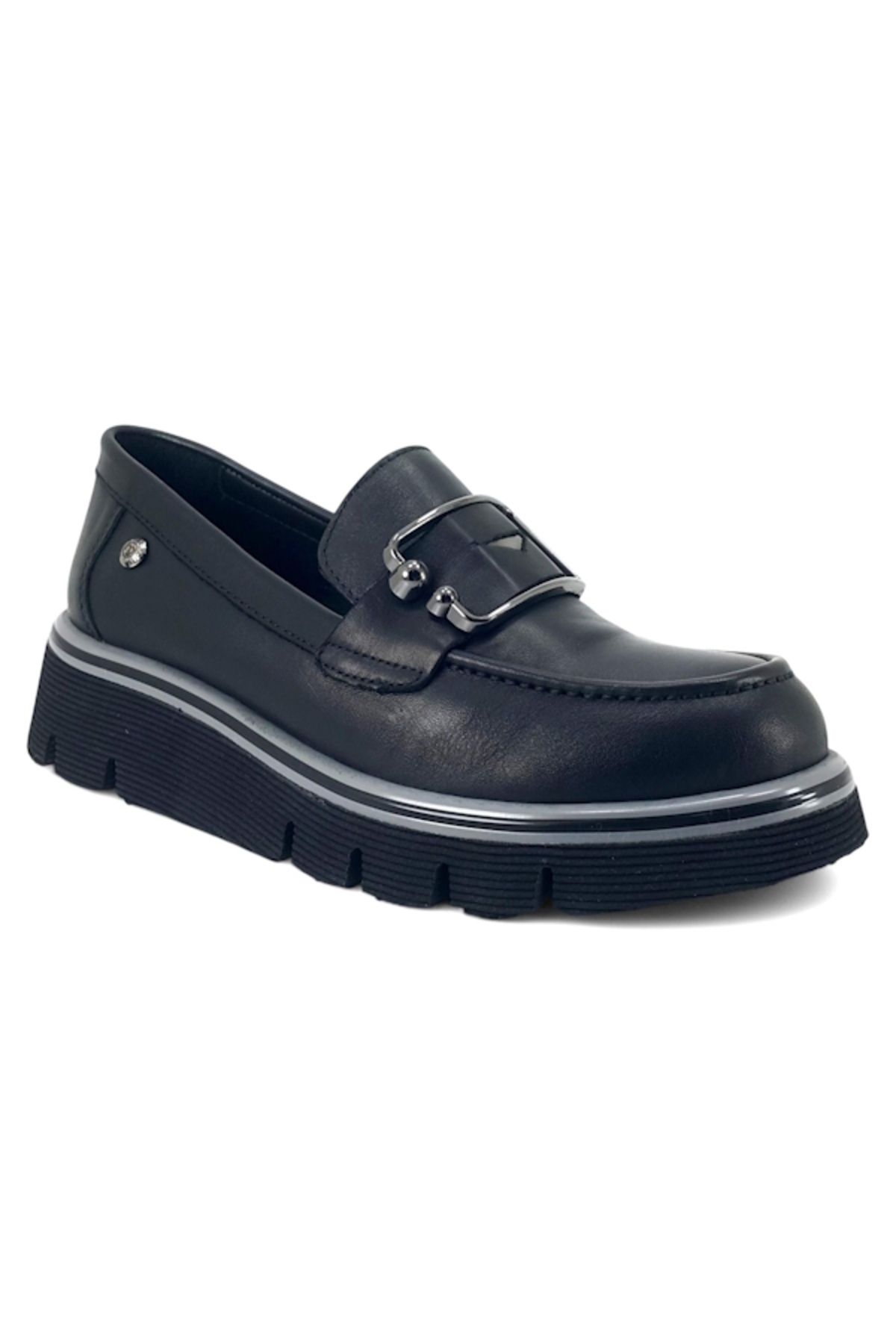 Mammamia D25YA-03760 Siyah Cilt Deri Kadın Loafer Ayakkabı