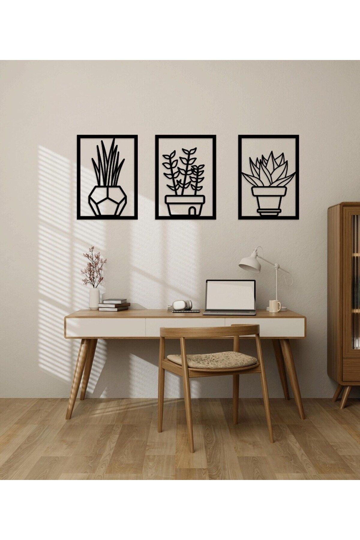 Esci Design 3'lü Set Ahşap Tablo - 3mm MDF Tablo - Trend Minimalist Tablo - Modern Tablo - Çiçekli Tablo