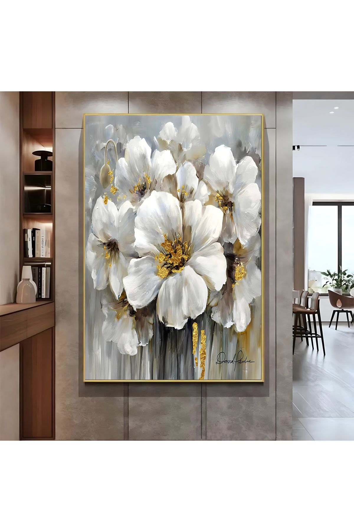 Harikabirev HARİKABİREV|GRİ GOLD ÇİÇEK MODEL ( CKD-064) |ÇERÇEVELİ KANVAS TABLO CKDİKEY