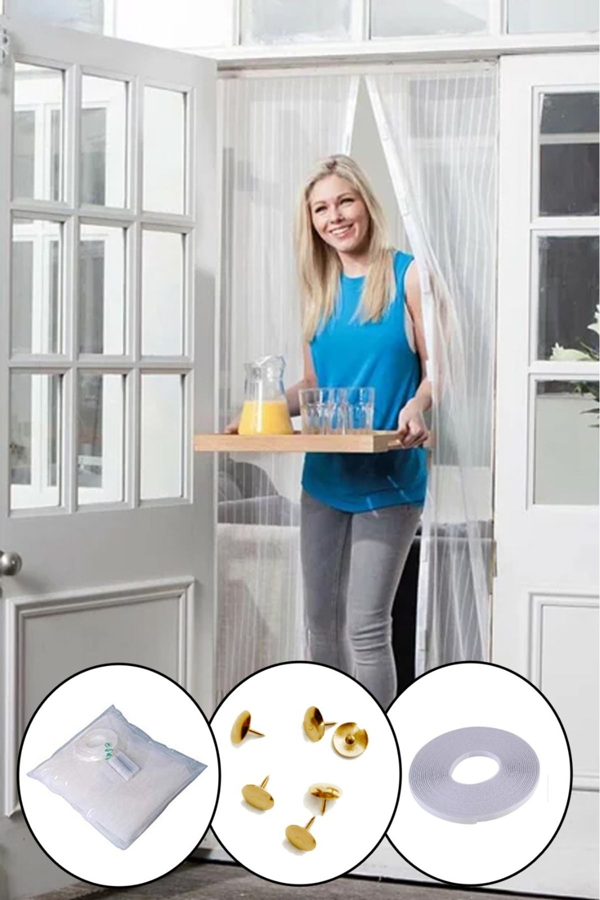 Modafiks Mıknatıslı Manyetik Kapı Sinekliği Sineklik Tülü Perde (60cm x 210cm 2 Adet Tül) (4767)