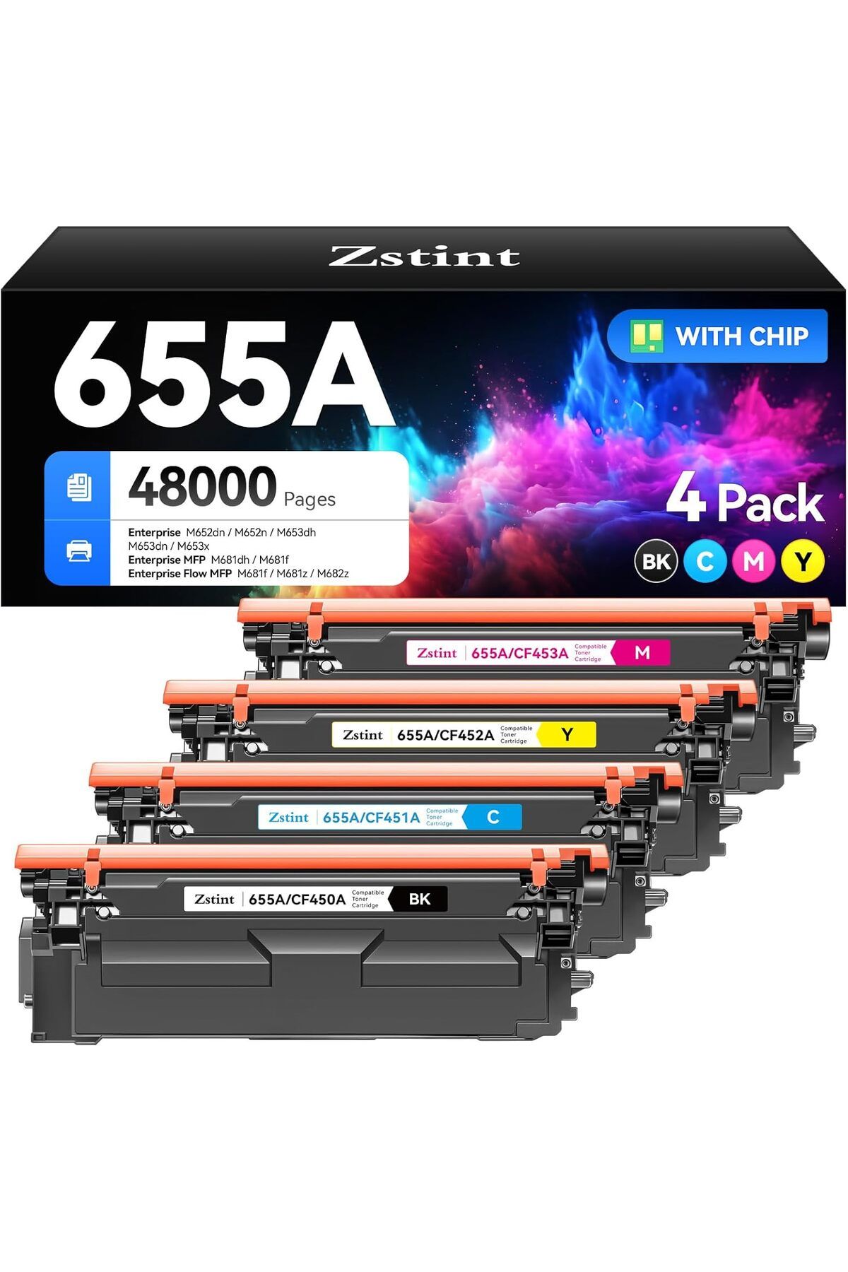 HP 655A CF450A CF451A CF452A CF453A Color MFP M681f M682z M652n M653dh Black Cyan Magenta Yellow