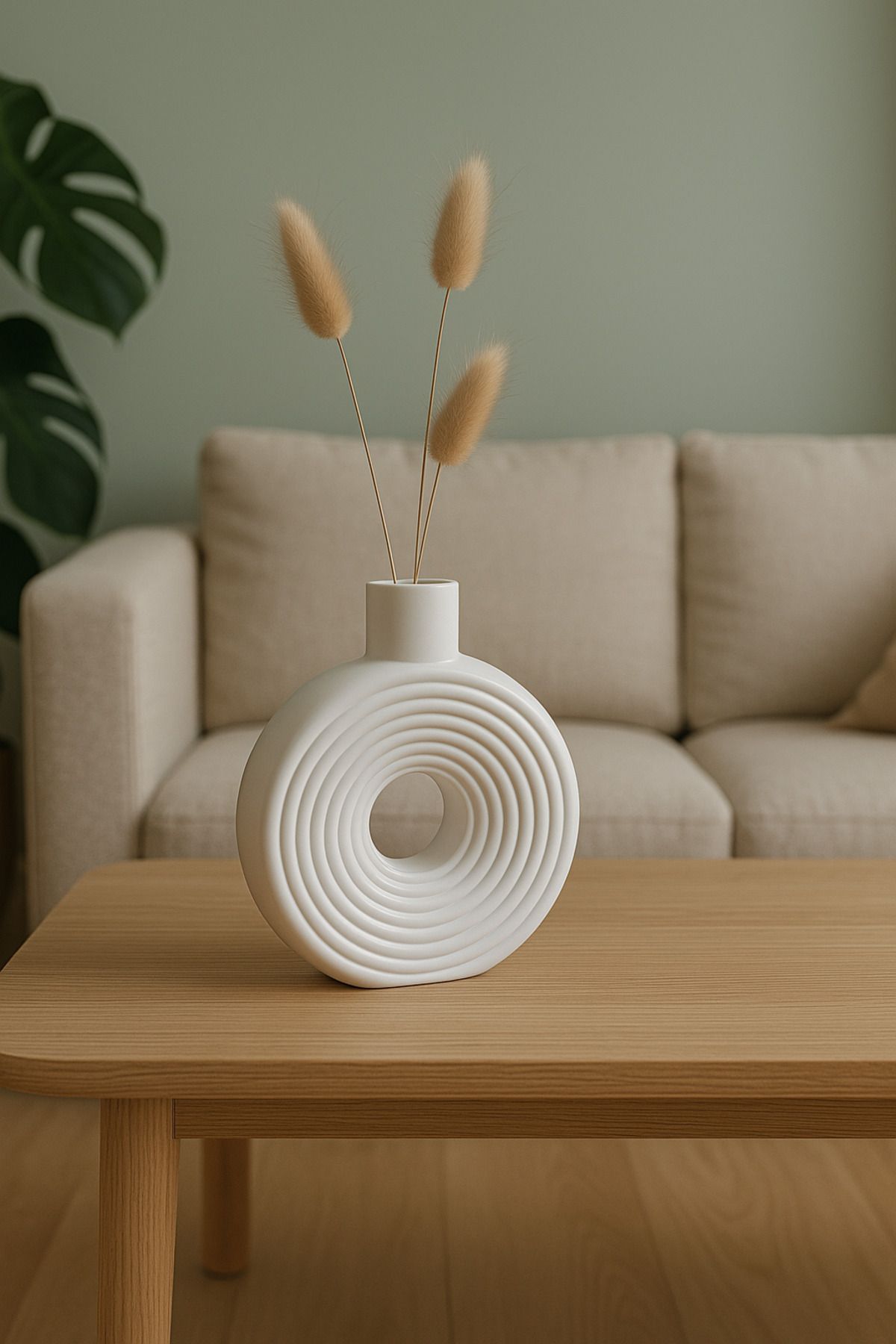 Ecomuse Home Dekoratif Çizgili Halka Vazo – İskandinav Stil Beton Dekoratif Vazo