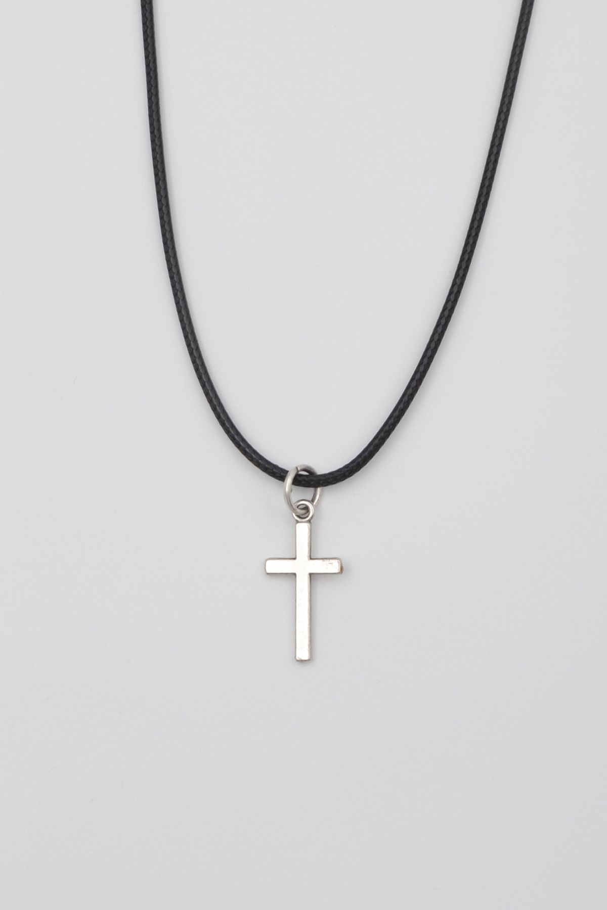 Bu Farklı Minimalist Haç Kolye - PU Deri İp Zincirli Unisex Gümüş Kaplama - 60 cm