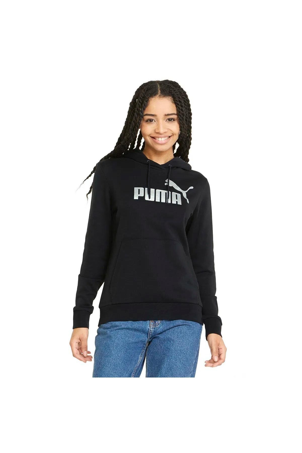 Puma ESS METALLIC LOGO HOODIE Giyim Kadın