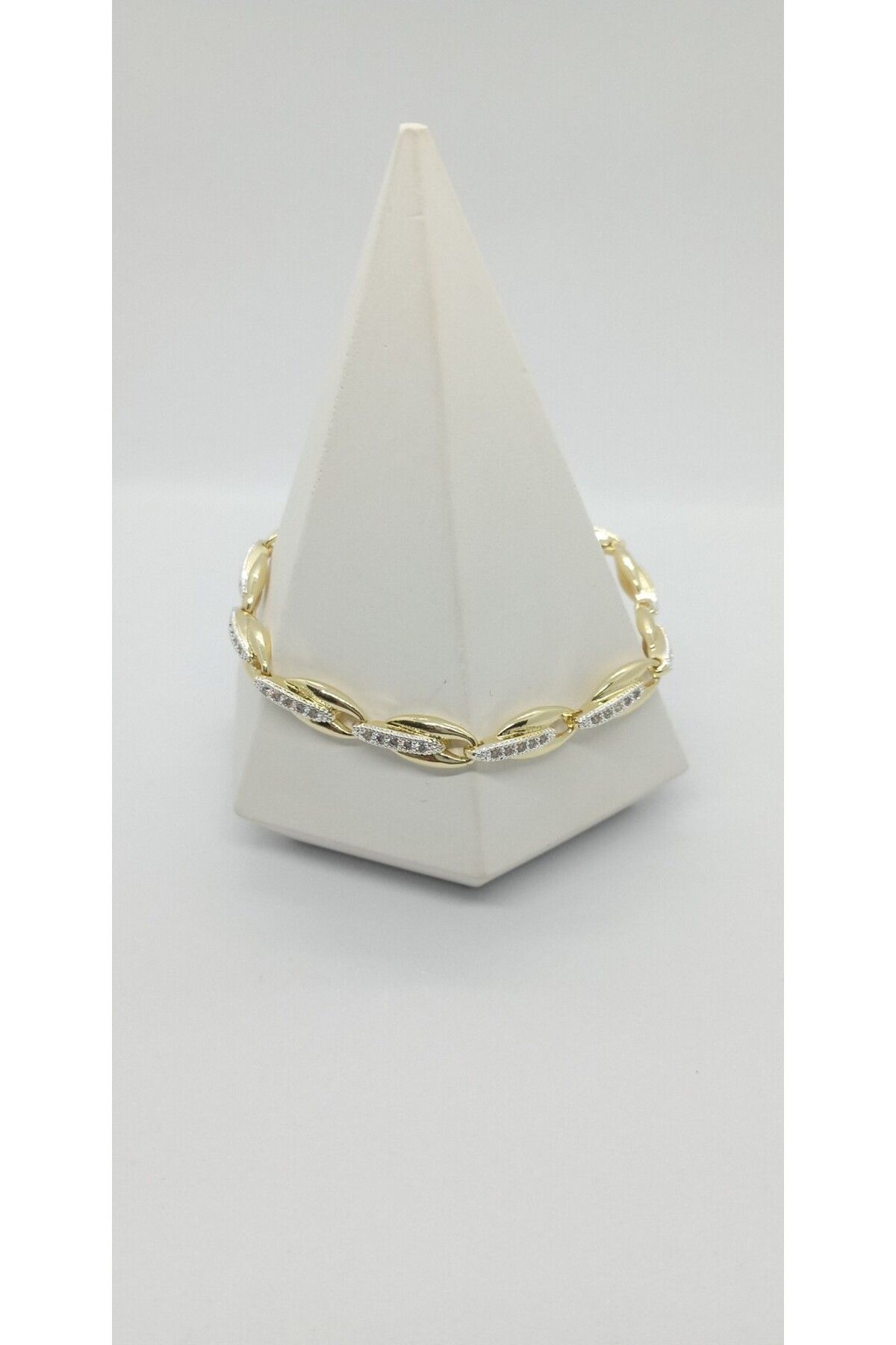 ndjewelry Gold Renk Oval Plaka Ve TAŞ Detaylı Bileklik