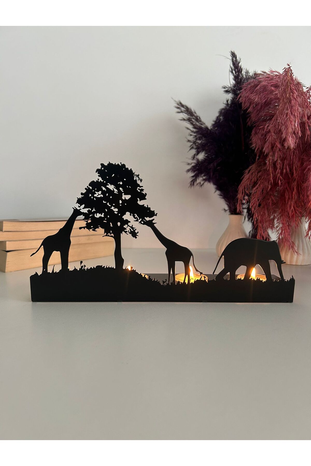Alamer Decor Zürafa ve Fil Temalı Dekoratif Metal Mumluk