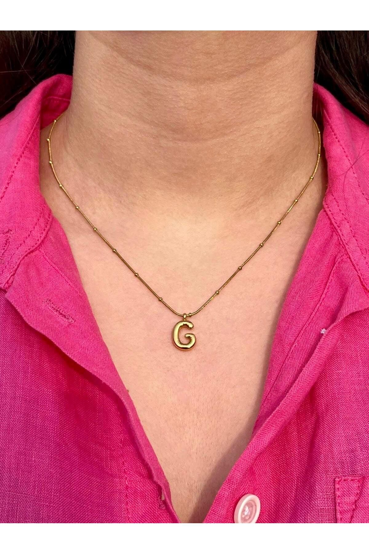 Zerys Jewelry G Harfli Gold Çelik Kolye