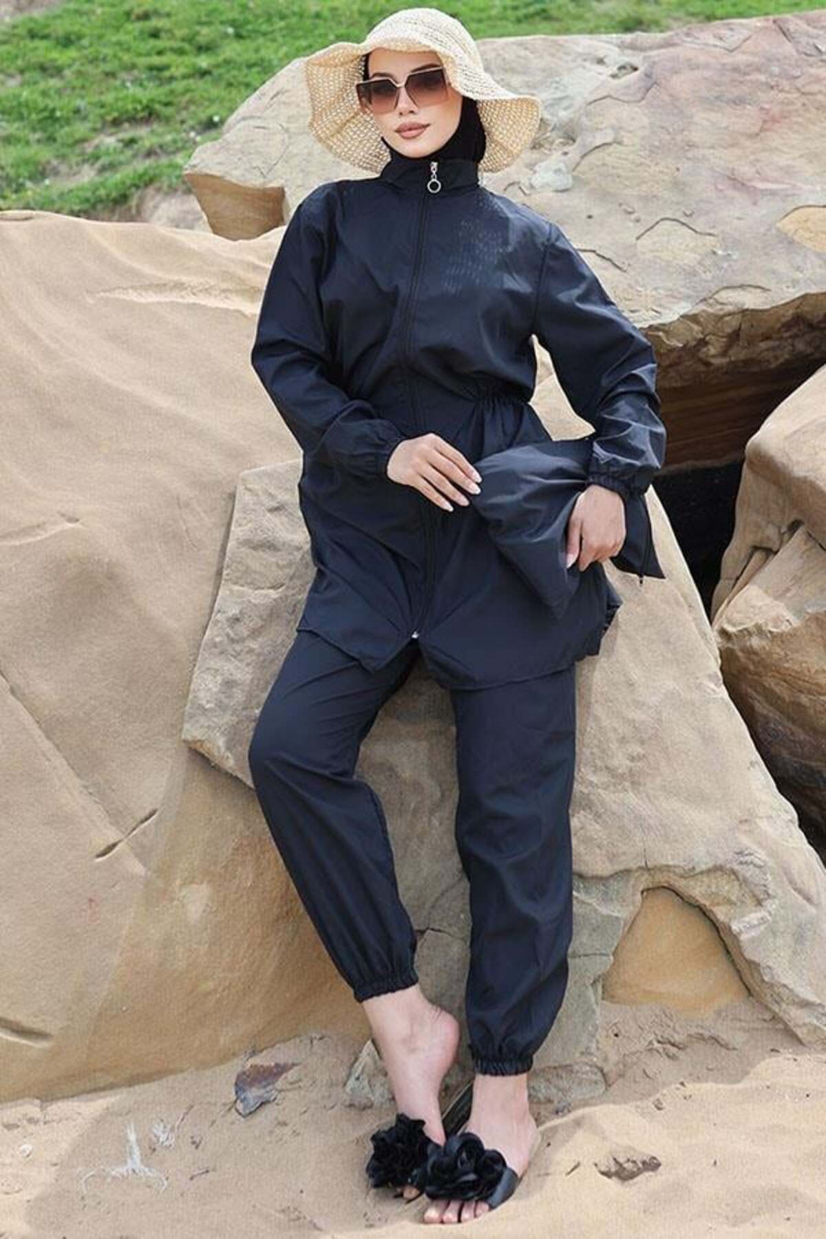 Mec Fashion Yanları Lastikli Çantalı Tesettür Mayo