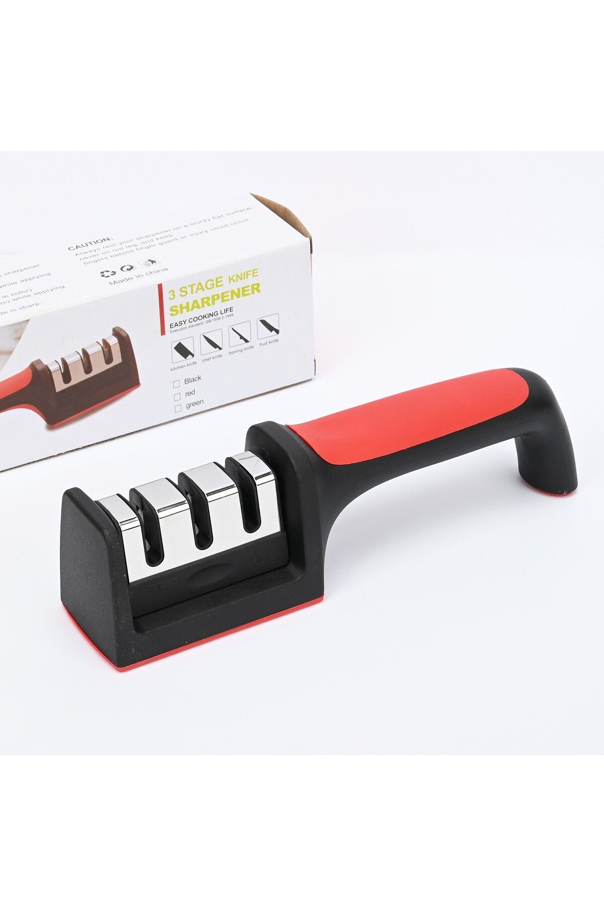 Optim Solution-Knife Sharpening Device, with 3 positions, red/black, stainless steel and ABS material, 21.5x 4
