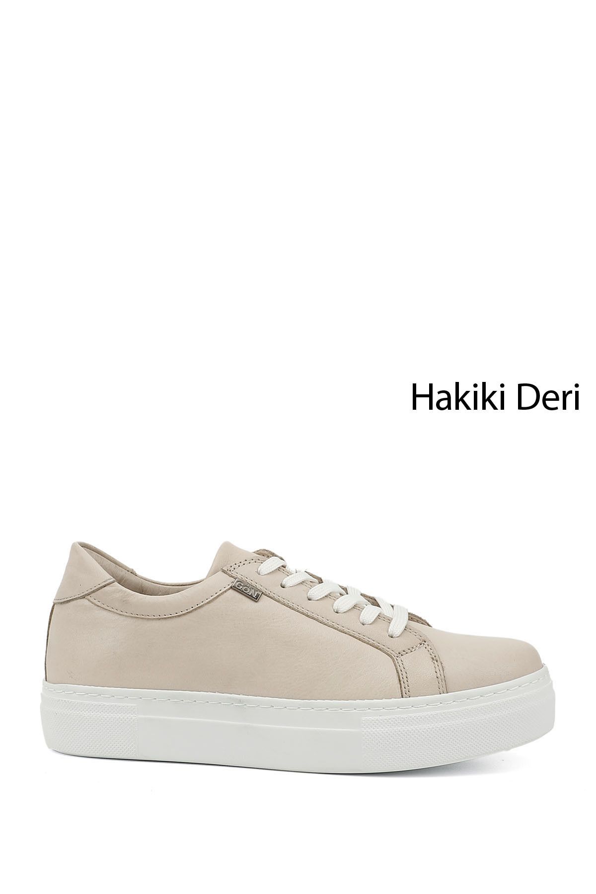 GÖNDERİ(R) Kadın / Kız Açık Bej Bağcıklı Dolgu Taban Hakiki Deri Sneaker